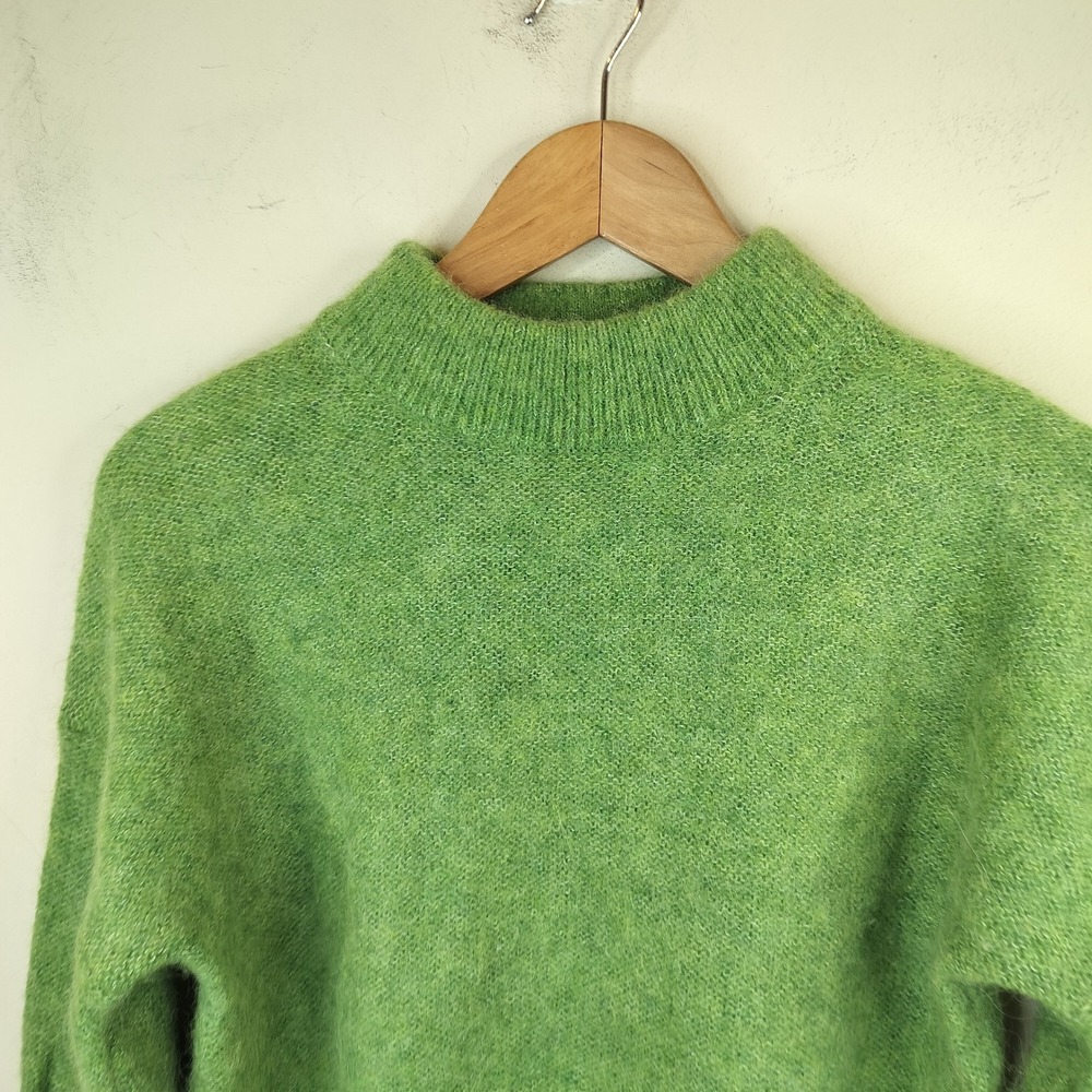 Banana Republic Wool Alpaca Sweater Balloon Sleeve Mock Neck Cozy Green - Picture 2 of 8